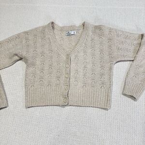 Hollister Crop Top Women’s Medium Brown Cable knit Sweater Cardigan Shirt